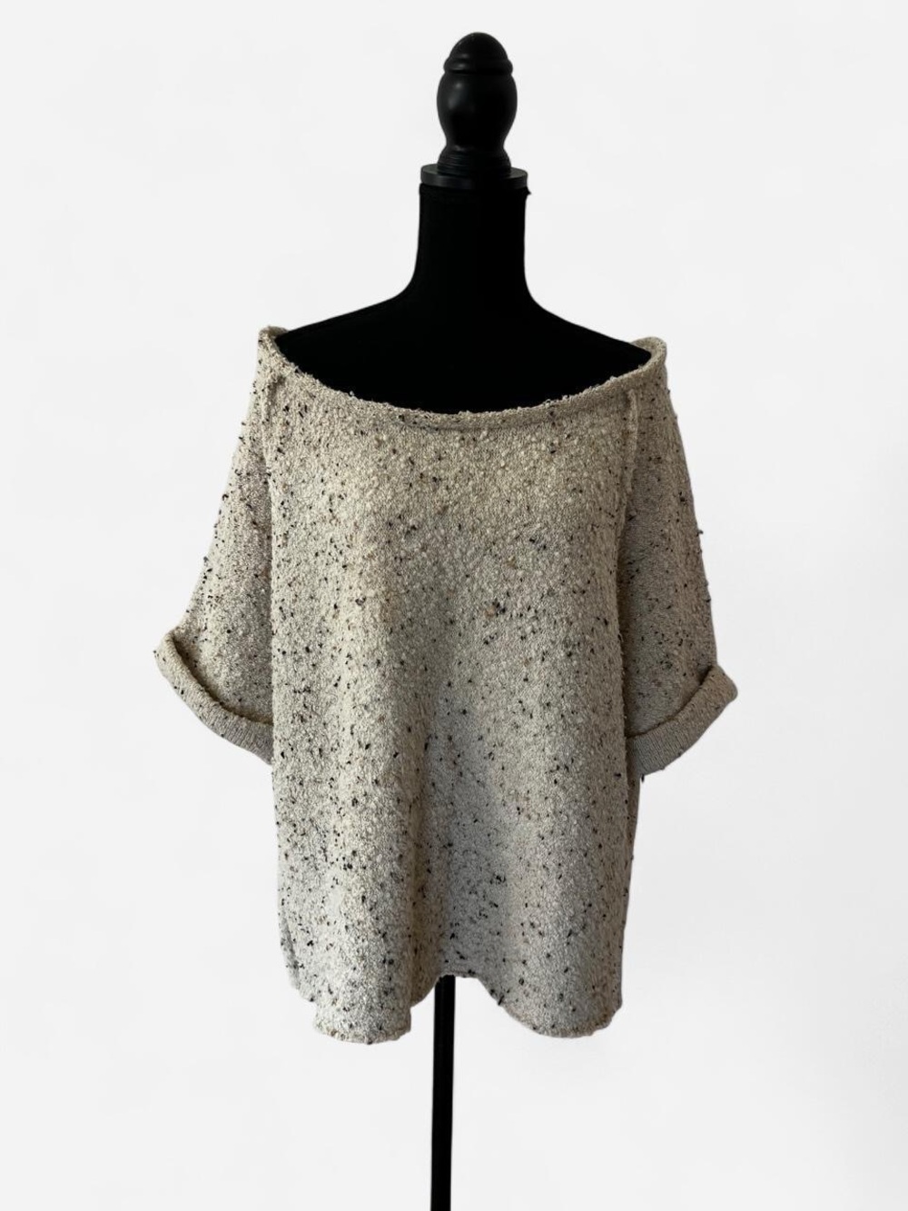Free People Short Sleeve Slouchy Tweed Knit Top Grunge Boho Goblincore Granola